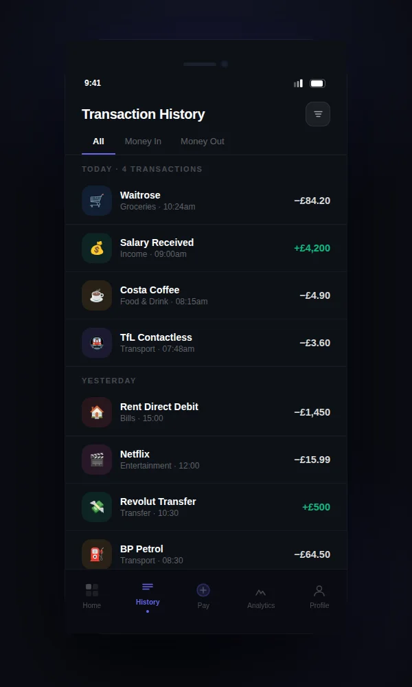 Finch — Personal Banking screen 2