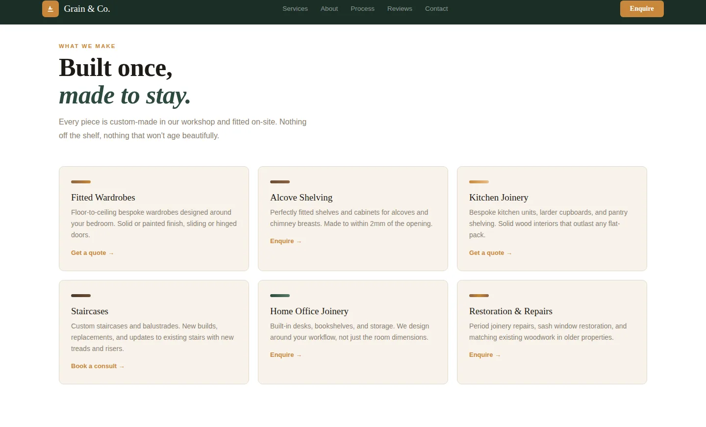 Grain & Co. — Bespoke Carpentry screen 1