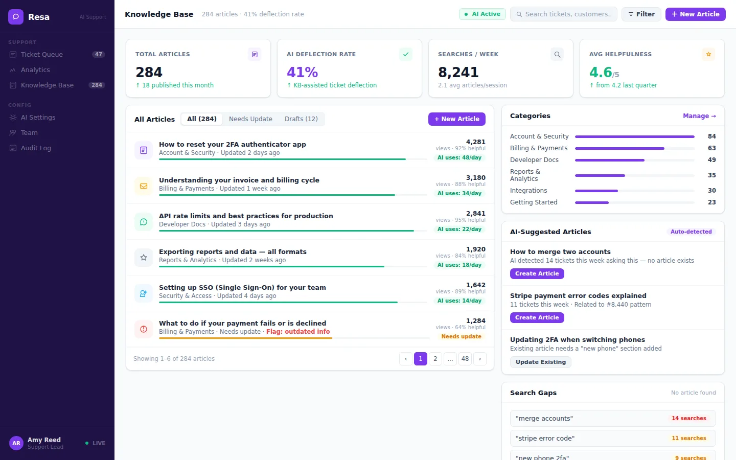 Resa — AI Customer Support screen 2