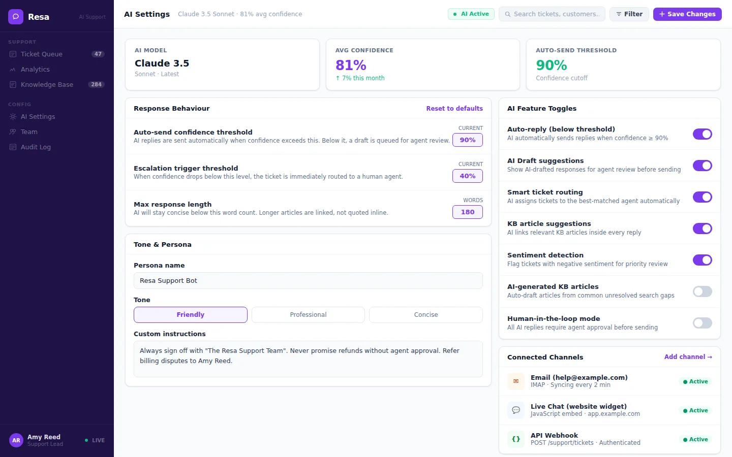 Resa — AI Customer Support screen 3